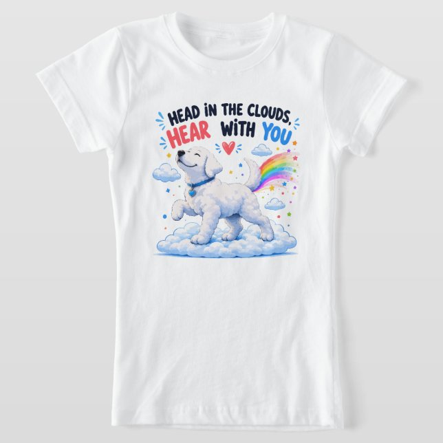 Head in the Clouds Cute Dog Design T-Shirt (Laydown)