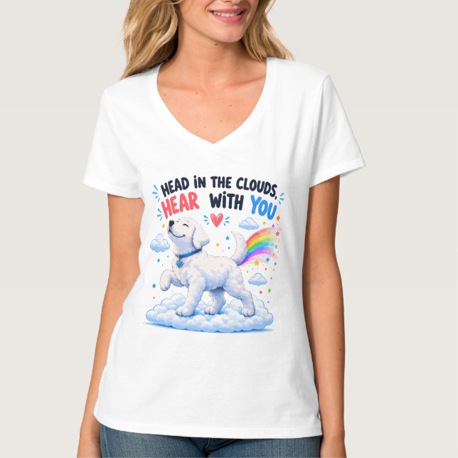 Head in the Clouds Cute Dog Design T-Shirt (Front)