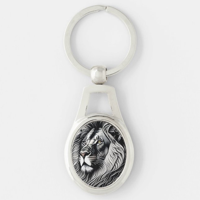 Head Lion Drawing Art Key Ring (Front)