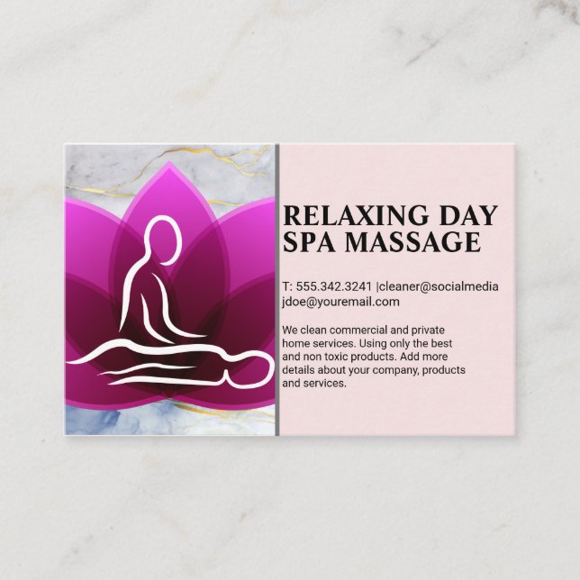 Head Massage | Day Spa Lotus Flower Logo Business Card (Front)