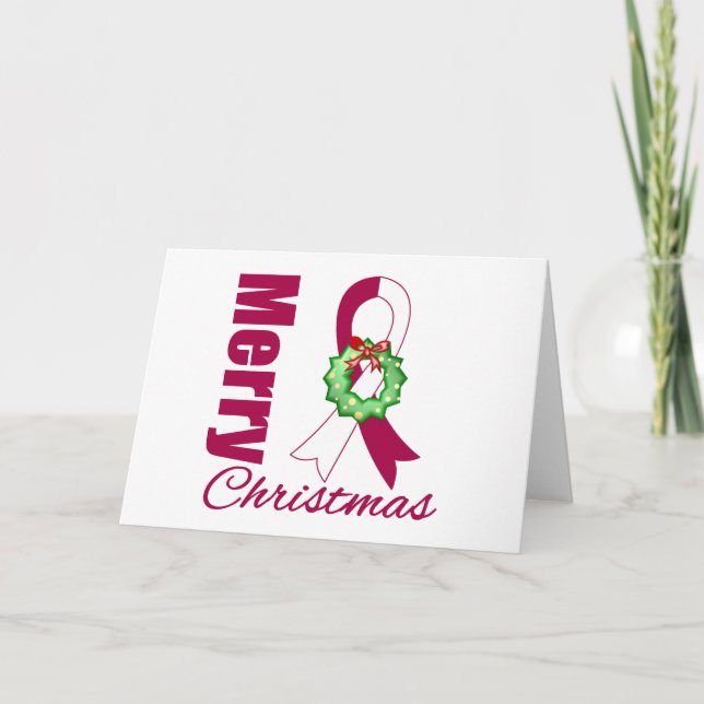 Head Neck Cancer Awareness Merry Christmas Ribbon Holiday Card (Front)