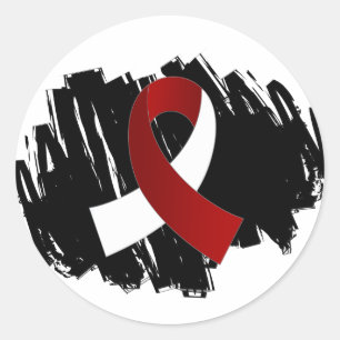 Head Neck Cancer Burgundy White Ribbon With Scribb Classic Round Sticker