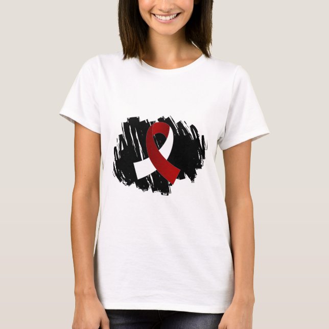 Head Neck Cancer Burgundy White Ribbon With Scribb T-Shirt (Front)