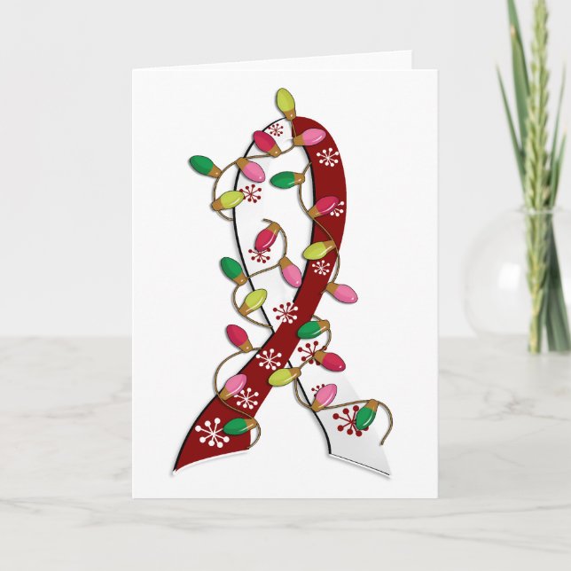 Head Neck Cancer Christmas Lights Ribbon Holiday Card (Front)