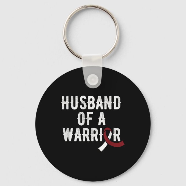 Head Neck Cancer Husband Burgundy Ribbon Awareness Key Ring (Front)