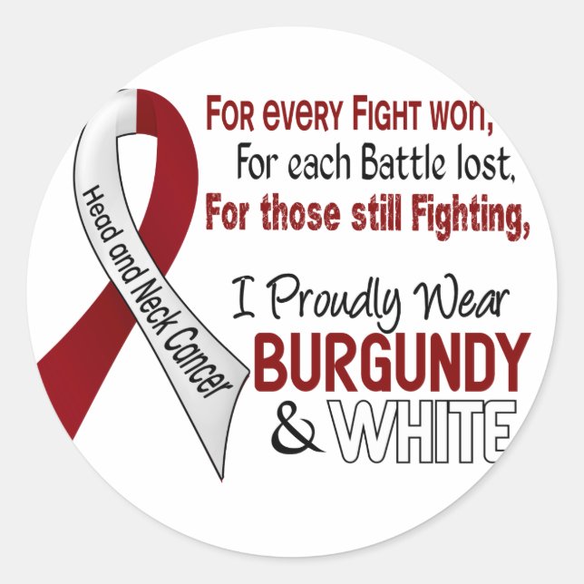 Head & Neck Cancer I Proudly Wear Burgundy White 1 Classic Round Sticker (Front)