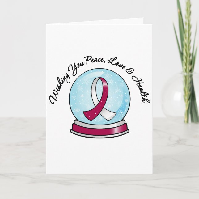 Head Neck Cancer Ribbon Merry Christmas Snowglobe Holiday Card (Front)