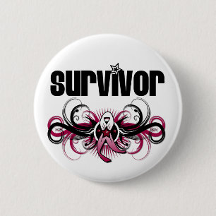 Head Neck Cancer Survivor Grunge Winged Emblem 6 Cm Round Badge