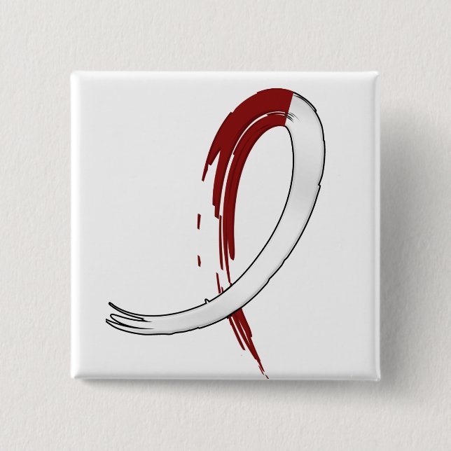 Head Neck Cancer's Burgungy and White Ribbon A4 15 Cm Square Badge (Front)