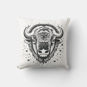 Head of a big horned bison cushion