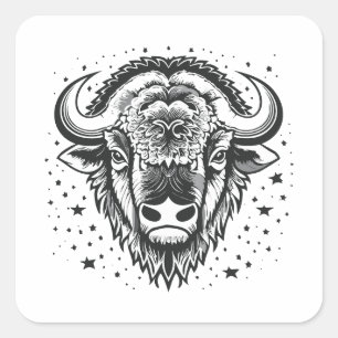 Head of a big horned bison square sticker