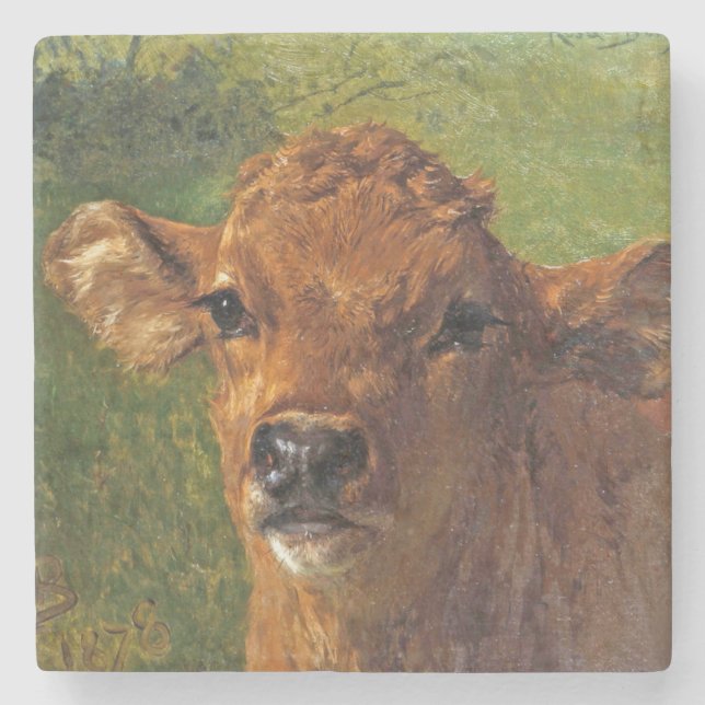Head of a Calf (by Rosa Bonheur) Stone Coaster (Front)