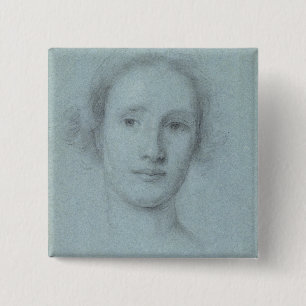 Head of a Girl (black and white chalk on blue laid 15 Cm Square Badge