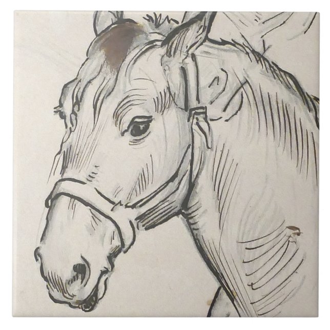 Head of a Horse (by Alfred Dehodencq) Tile (Front)
