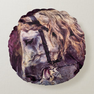 Head of a Horse by Giovanni Boldini, Vintage Art Round Cushion