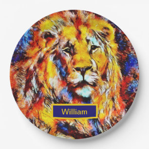 Head of a Lion Vintage Art with Name Paper Plate