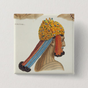 Head of a man from the Mundrucu tribe, from 'Trave 15 Cm Square Badge