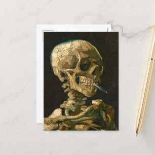 Head of a Skeleton with a Burning Cigarette, Dots Holiday Postcard