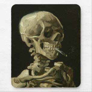 Head of a skeleton with a burning cigarette mouse mat