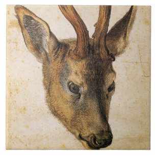 Head of a Stag (Wild Animal) (by Albrecht Durer) Tile