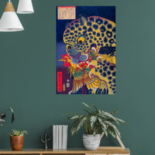 Head of a Tiger Eating a Rooster Utagawa Hirokage Poster