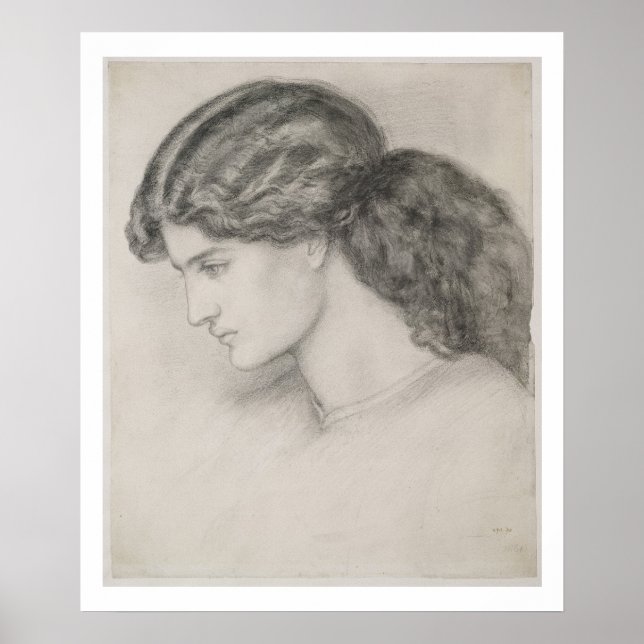 Head of a Woman, 1861 (pencil on paper) Poster (Front)