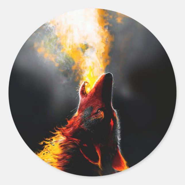 Head of Aggressive Fire Wolf Classic Round Sticker (Front)