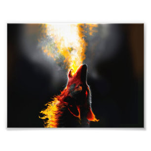Head of Aggressive Fire Wolf Photo Print