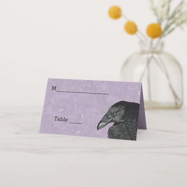 Head of Black Crow Pretty Purple Place Card (Front)