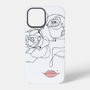 Head Of Flowers Art, Line Art Woman With Flowers, iPhone 12 Case