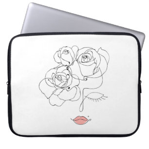 Head Of Flowers Art, Line Art Woman With Flowers, Laptop Sleeve