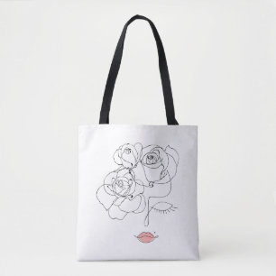 Head Of Flowers Art, Line Art Woman With Flowers,  Tote Bag