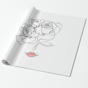 Head Of Flowers Art, Line Art Woman With Flowers, Wrapping Paper