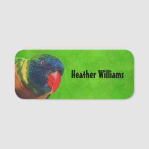 Head of Macaw Parrot Colourful Feathers Red Beak  Name Tag