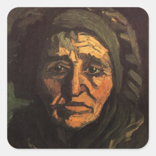 Head of Peasant Woman Lace Cap by Vincent van Gogh Square Sticker