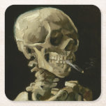 Head of Skeleton with Cigarette by Van Gogh Square Paper Coaster<br><div class="desc">Head of a Skeleton with Burning Cigarette by Vincent Van Gogh, oil on canvas 1886, is a painted oil study of a human skull and upper skeleton, in the mouth of which the artist inserted a burning cigarette, producing an effect that is both macabre and humourous. Probably painted while Van...</div>