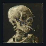 Head of Skeleton with Cigarette by Van Gogh Square Wall Clock<br><div class="desc">Head of a Skeleton with Burning Cigarette by Vincent Van Gogh, oil on canvas 1886, is a painted oil study of a human skull and upper skeleton, in the mouth of which the artist inserted a burning cigarette, producing an effect that is both macabre and humourous. Probably painted while Van...</div>