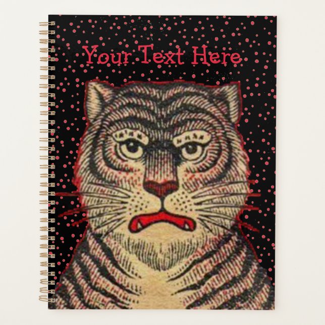 Head of Striped Asian Tiger Fierce Face Red Dots Planner (Front)