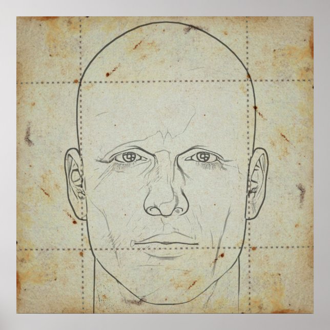 head on stained paper poster (Front)