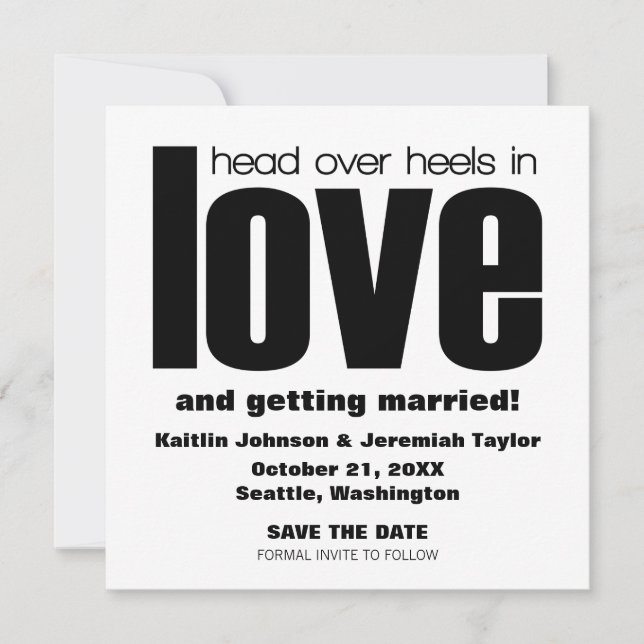 Head Over Heels Save the Date Invite, Black Invitation (Front)