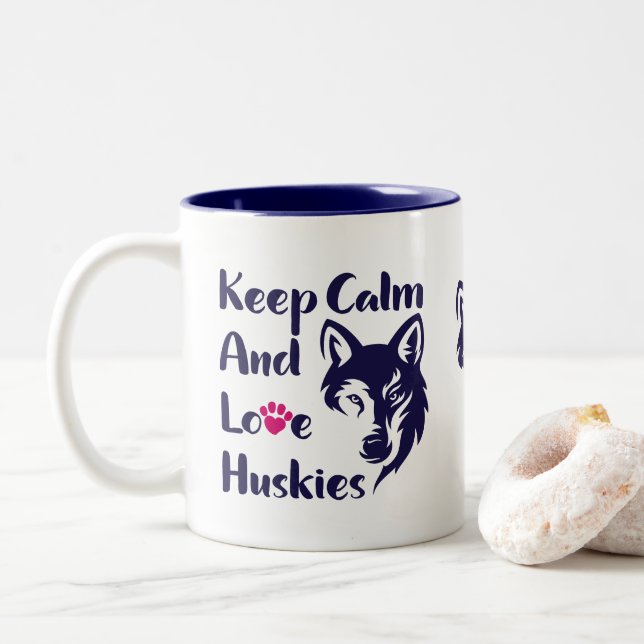 Head Siberian Husky Vintage  Two-Tone Coffee Mug (With Donut)
