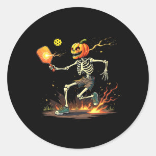 Head Skeleton Pickleball Halloween Spooky Sports Classic Round Sticker