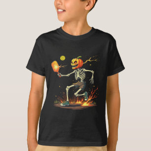 Head Skeleton Pickleball Halloween Spooky Sports T-Shirt