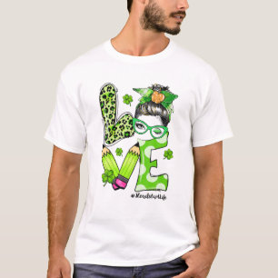 Head Start Life Messy Bun Shamrocks St Patrick's D T-Shirt