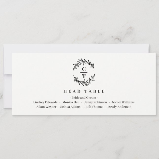 Head Table Card Editable Colour - Fancy Initials (Front)