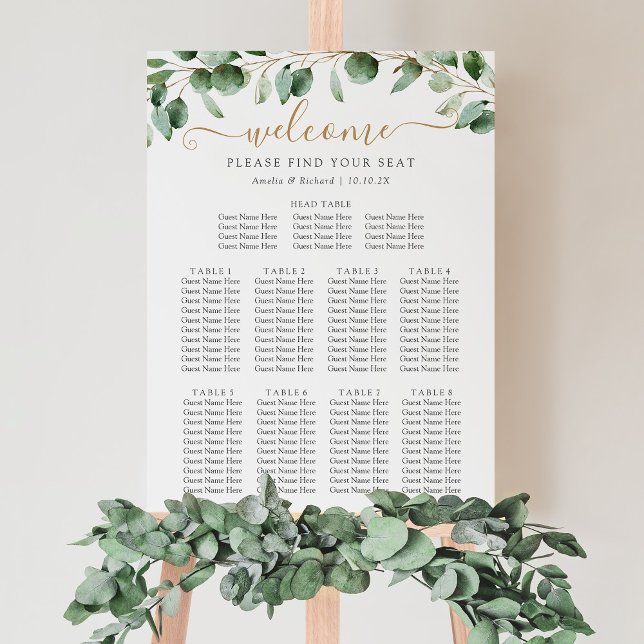 Head Table Eucalyptus Greenery Wedding Seating Poster (Creator Uploaded)