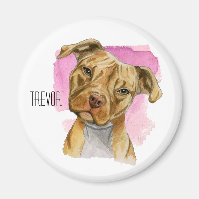 Head Tilt Pit Bull Dog Watercolor Painting Magnet (Front)