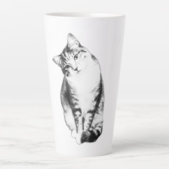 Head Tilt Tabby Cat Monochrome Art Mug (Front)