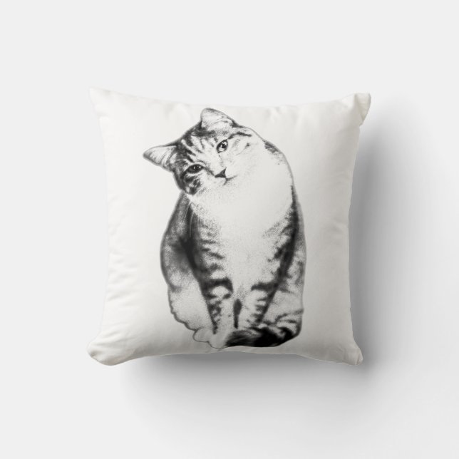  Head Tilt Tabby Cat Monochrome Throw Pillow (Front)