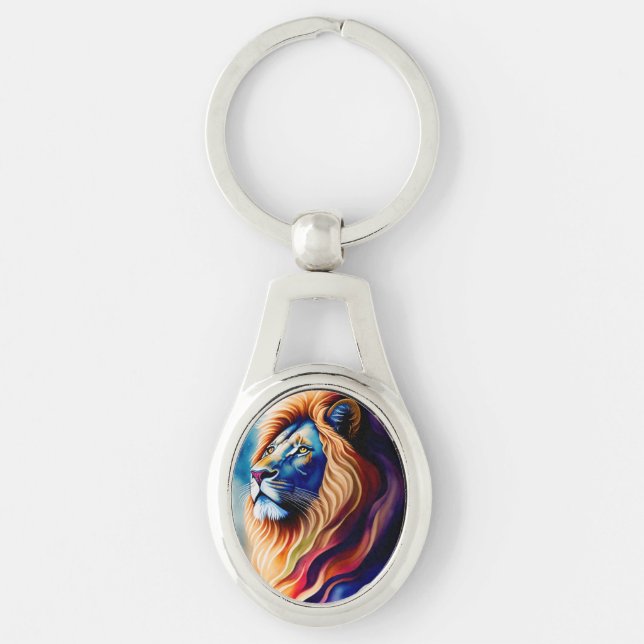 Head White Lion Colourful Art Key Ring (Front)